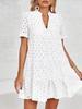 Women's Eyelet Lace Babydoll Dress Short Sleeve V Neck Flowy Summer Tunic Dress