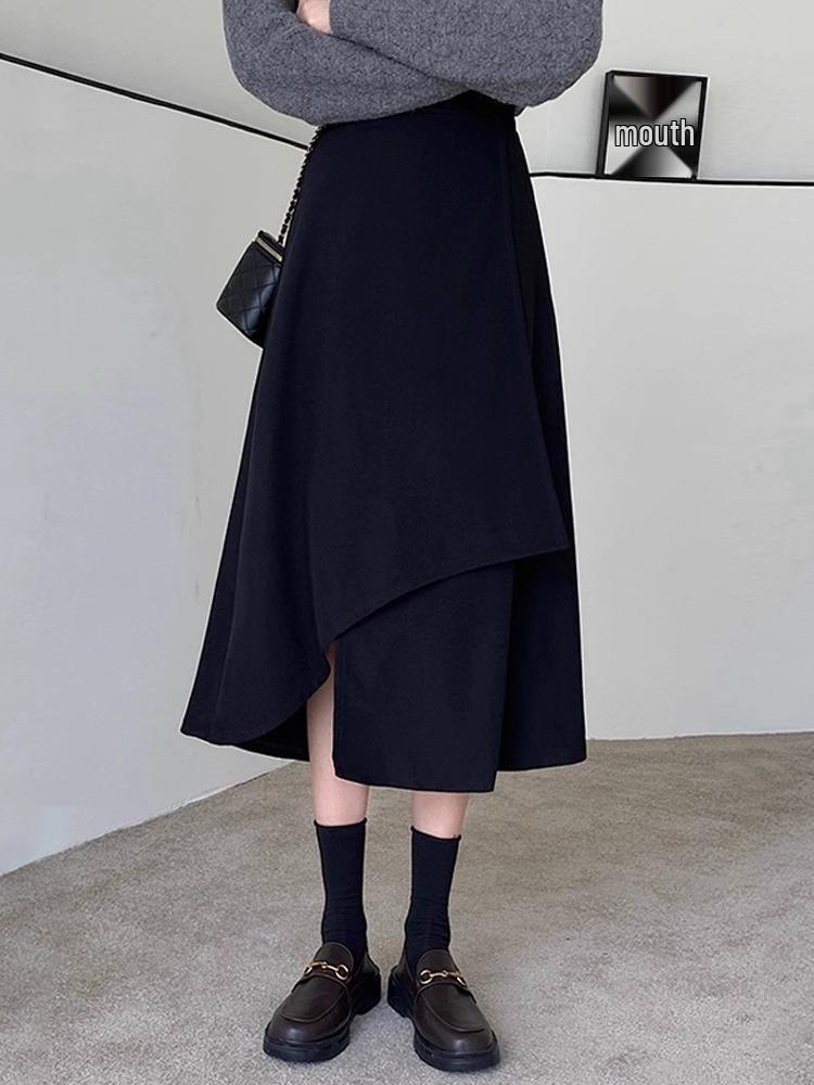 

Spring 2024 Women s Irregular Slit High-Waist Midi A-Line Skirt XL чёрный