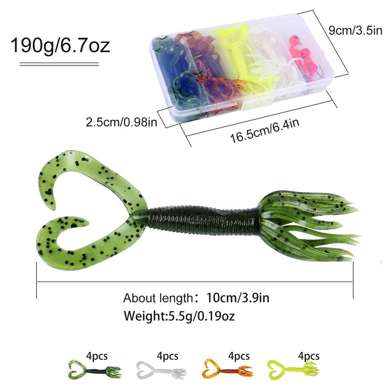 Soft Fishing Lure with Fishing Hook Set Worm Bait Jig Hook with Free Box for Saltwater Freshwater
