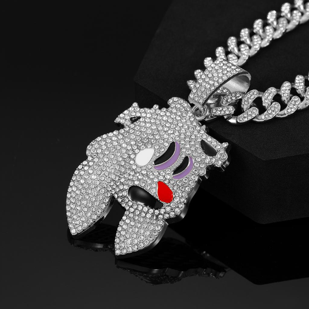 Trendy Iced Cartoon Rabbit Elf Pendant Alloy Gold Cuban Link Chain Unisex Hip Hop Crystal Rhinestone Rappers Enamel Design