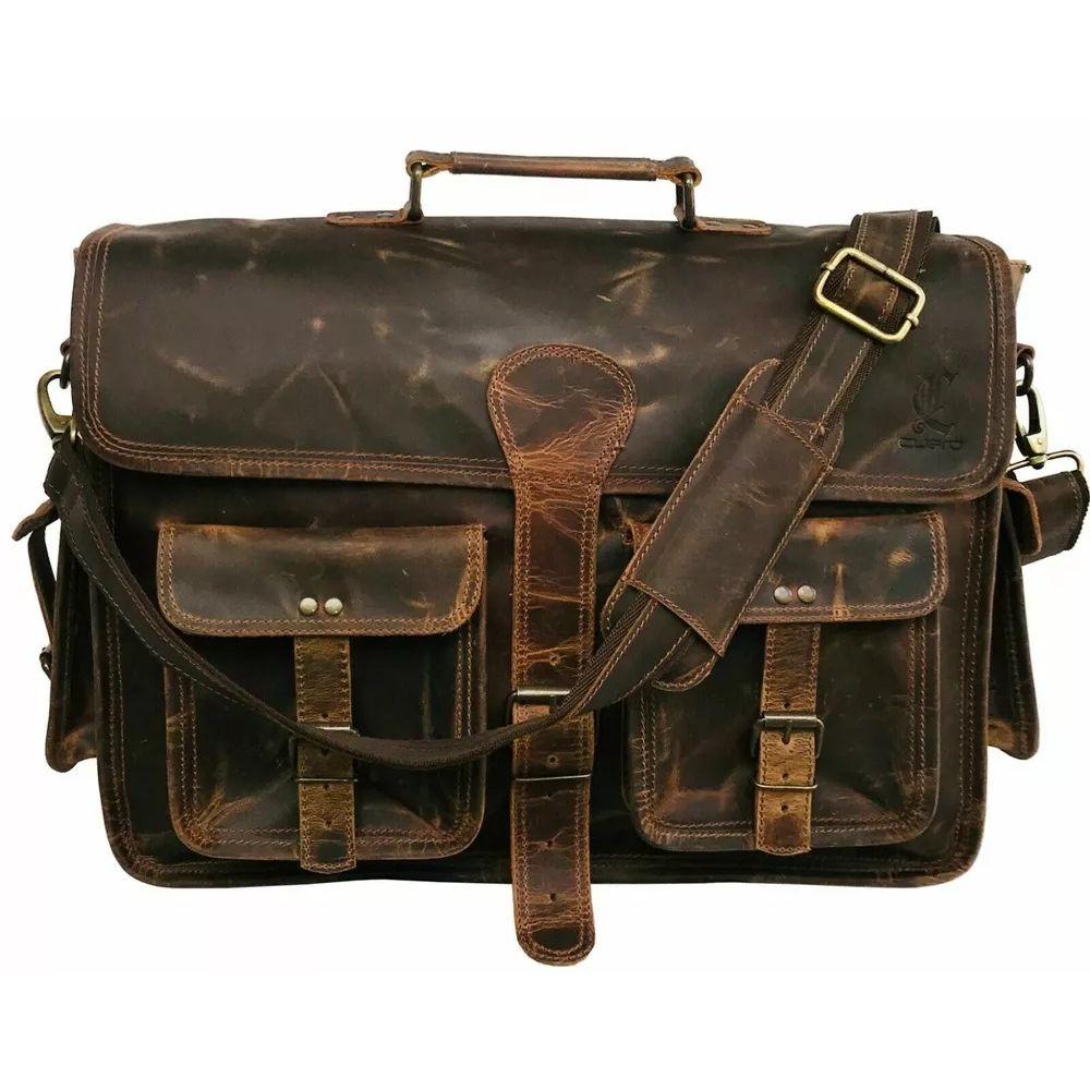 Herren 18" Retro Büffelleder Laptop Messenger Bag Büro Aktentasche