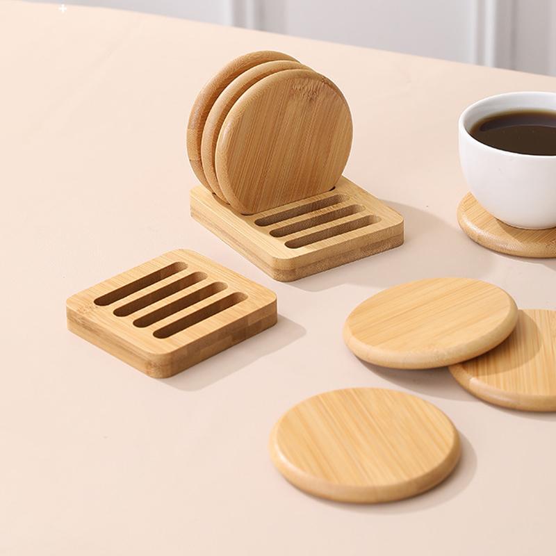 Bamboo Coaster Set Simple Creative Cup Holder Round Water Cup Insulation Pad Bamboo Tea Cup Holder Display Rack