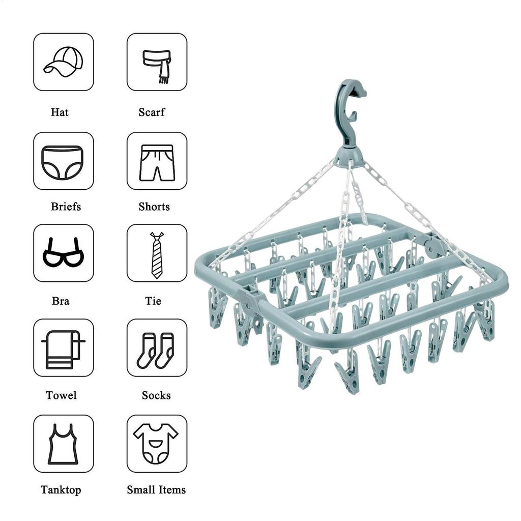 32 Clip Folding Clothes Hanger Towel Drying Clips Plastic Hanging Drying Rack for Clothes Underwear Socks Gloves