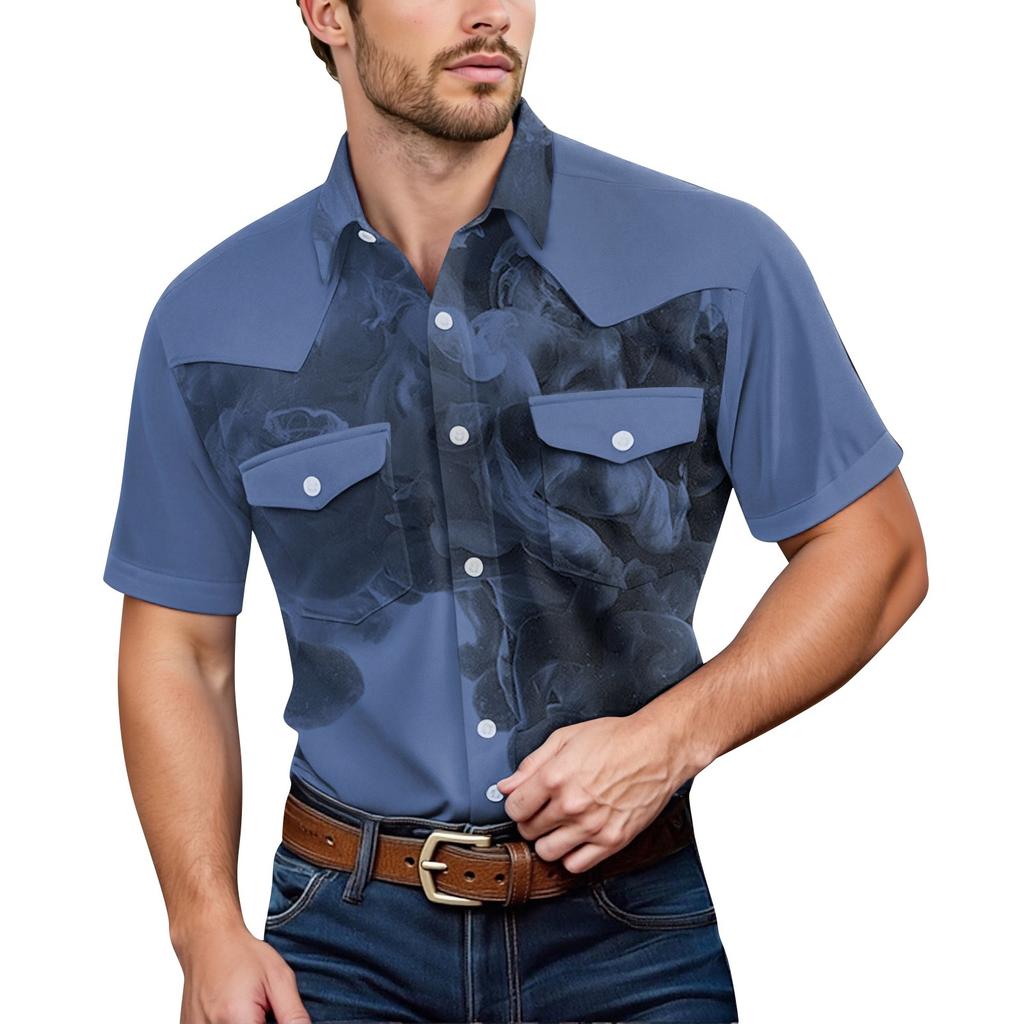Men'S Fashionable Lapel And Shoulder Length Short Sleeved Casual Top