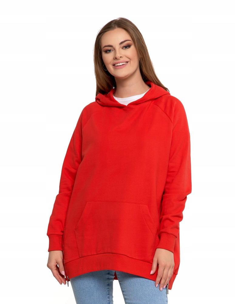 Women's Sweatshirt with Hood Cotton Fashionable Oversize Soft MORAJ M RED