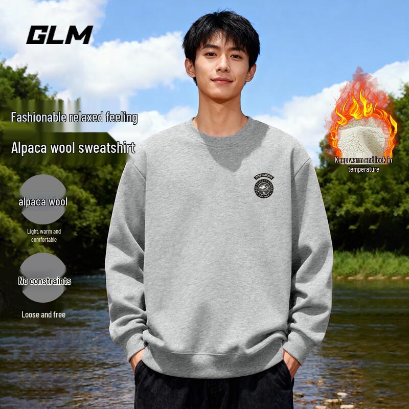 GLM 2025 Winter Alpaka-Fleece gefüttertes Rundhals-Sweatshirt