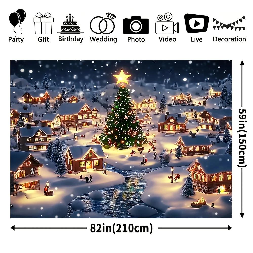 1 set of festive Christmas village backdrop | Comfortable snowy scene with fir trees and wooden houses | 100% polyester fiberZL