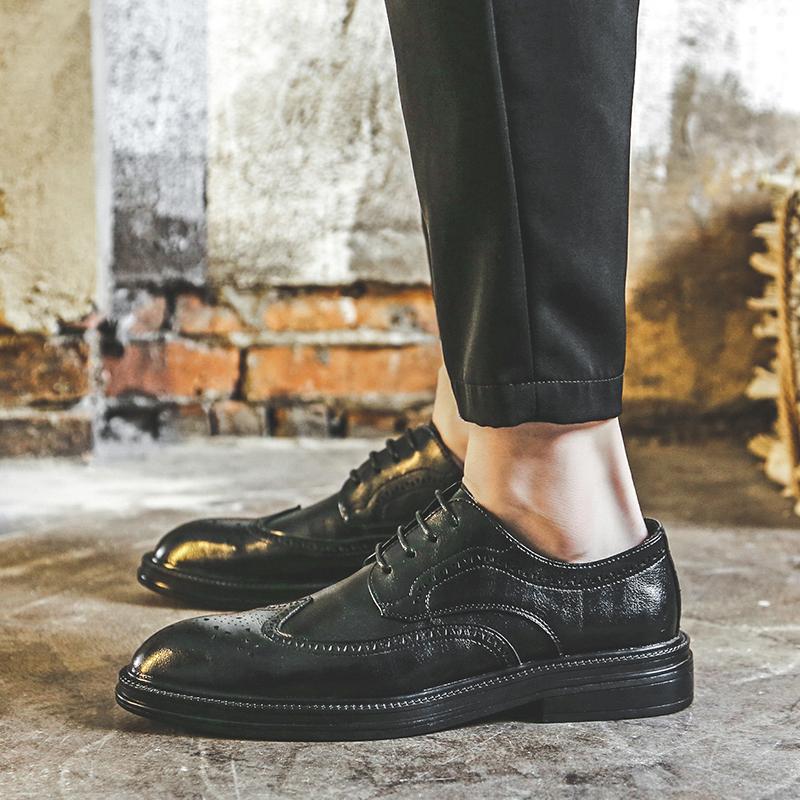 Black business dress leather shoes inner height increase summer breathable casual British style groom wedding shoes