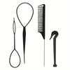 4pcs/set Loop Elastic Hair Bands French Braid Tool Mouse Tail Comb Pointed Tail Comb Hair Braiding Tool Four Piece Set