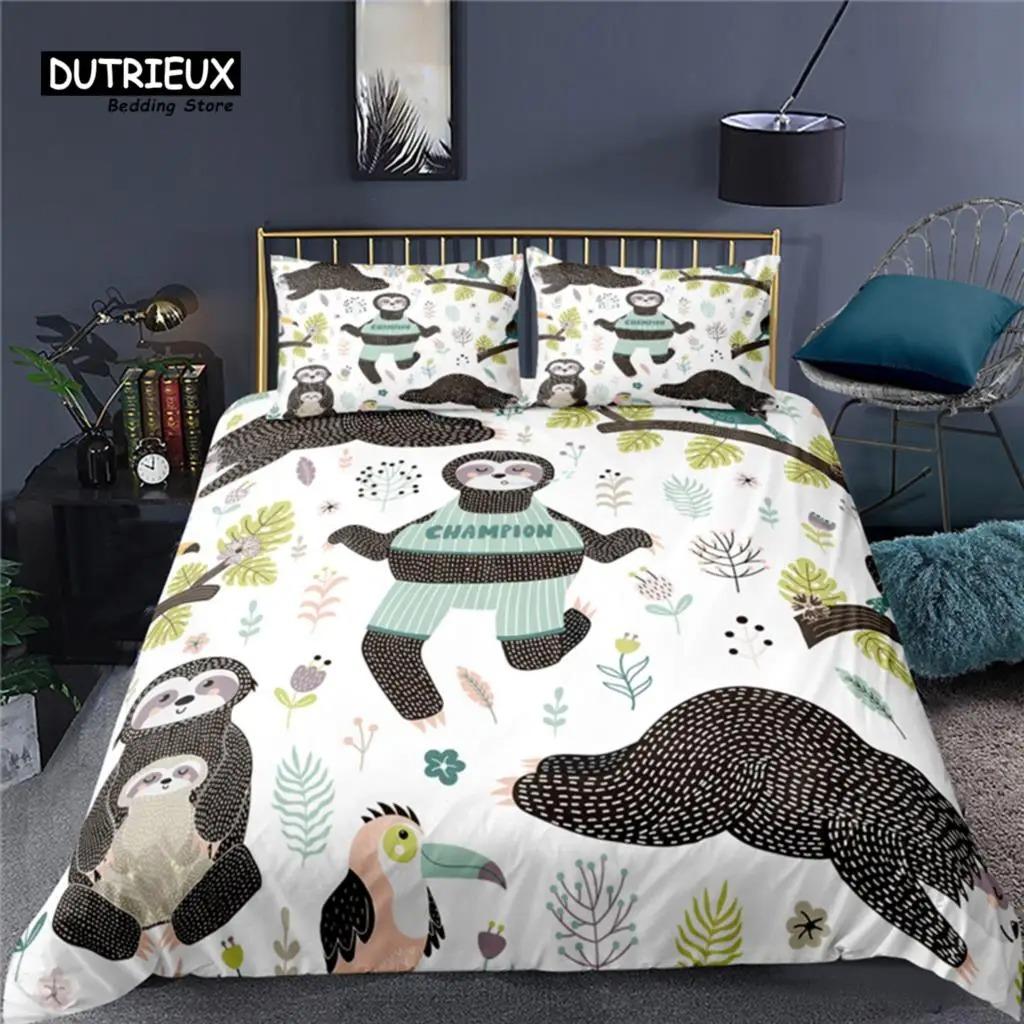 

Luxury 3D Cartoon Sloth Print Home Living Comfortable Duvet Cover Pillowcase Kid Bedding Set Queen and King EUUSAUUK Size US King 264x228cm