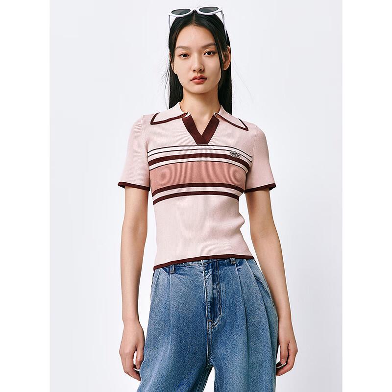 Peacebird Women's Color Block Stripe Knit Polo Top