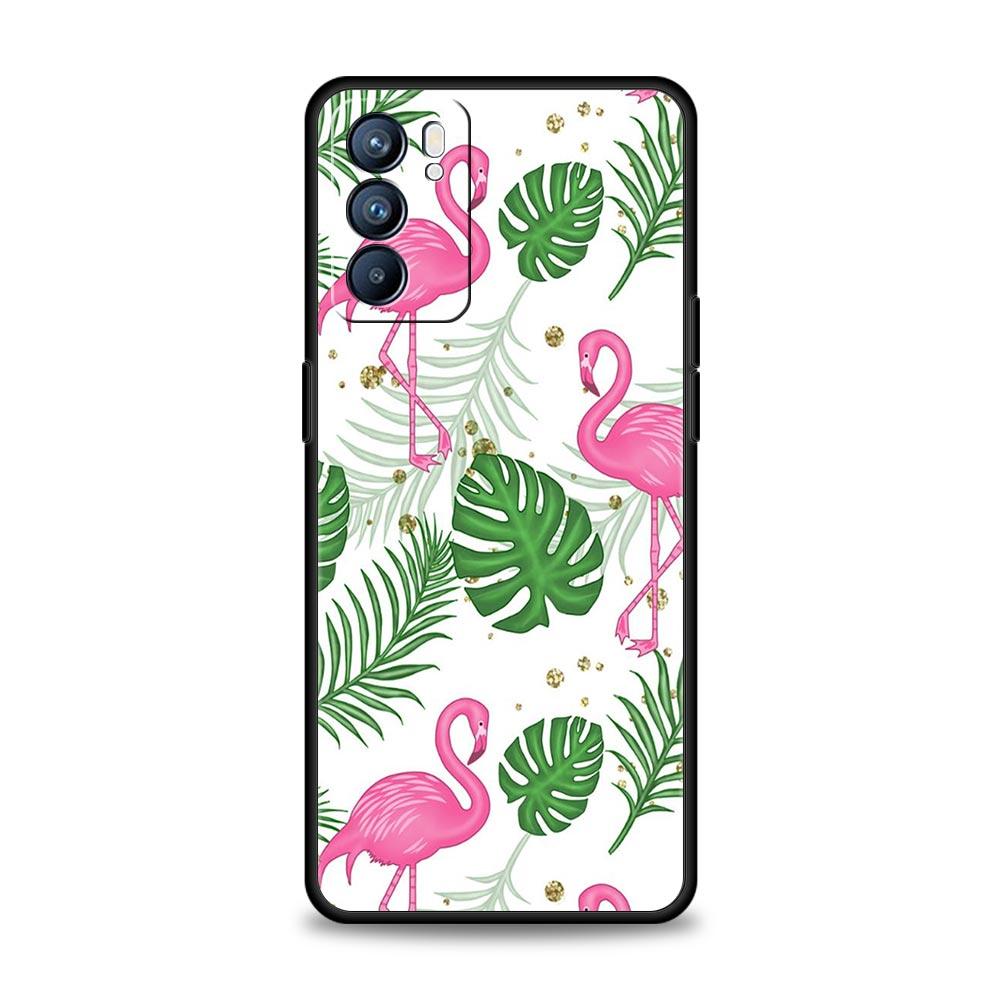 Lovely Pink Flamingos Leaf Phone Case For Oppo Reno8 Reno7 Reno6 Pro A54 5G Find X6 X5 A53 A52 A9 A15 A95 A17 A16 A57 A31 Cover