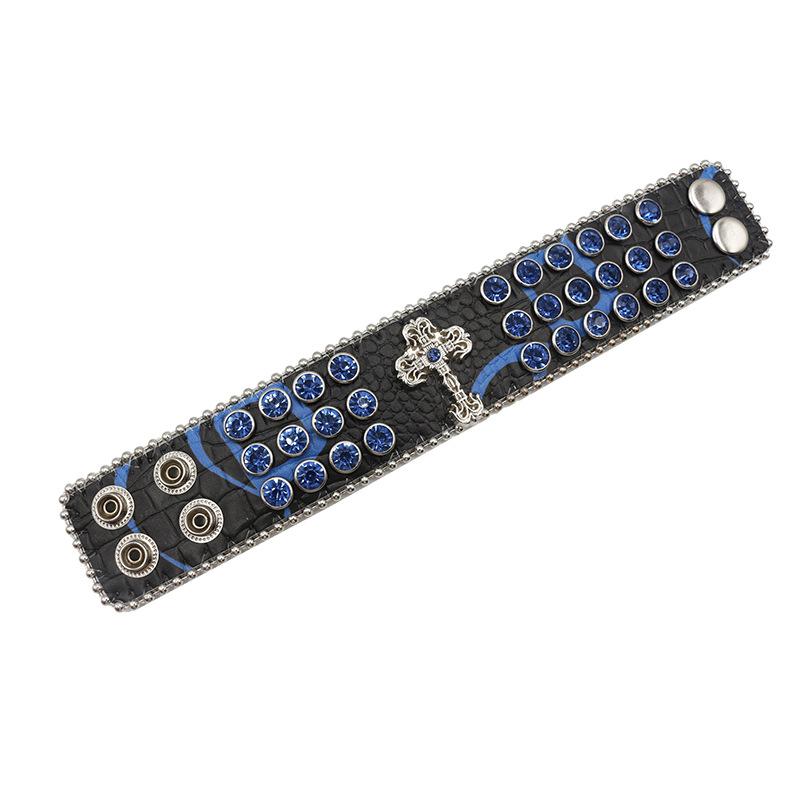 Cross-set Diamond Design Rhinestone Bracelet with Hip-hop Trendy PU Leather Bracelet Design