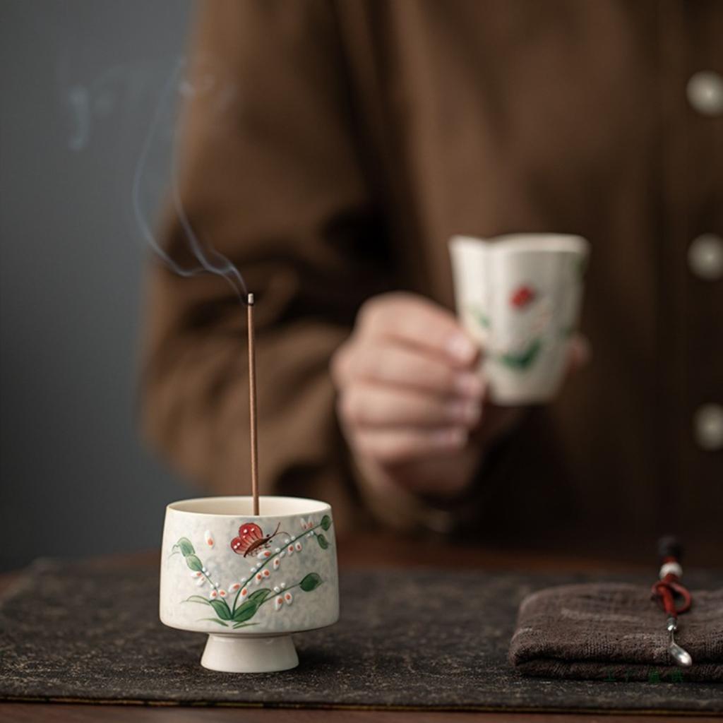 Yishengtang Hand Painted Orchid Incense Holder Small Creative Home Decor Chinese Style