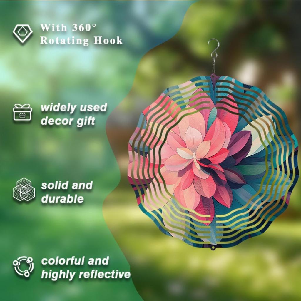 Vibrant Lotus Flower Wind Chime with 360 Rotation Colorful Metal Art Decor for Garden Balcony All Seasons Gift No Battery Needed