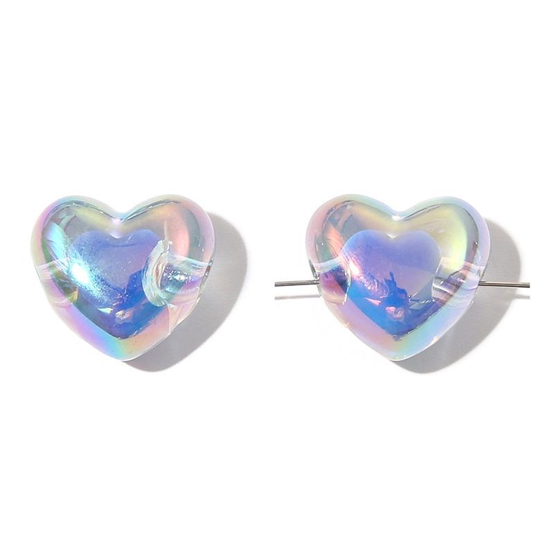 Irisierende Acrylherzperlen - Pfirsich, Transparent, DIY Schmuckzubehör