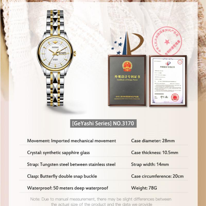 OUPINKE Nouvelle montre pour femme d'affaires et de loisirs, montre mécanique entièrement automatique, montre simple et tendance haut de gamme pour femme