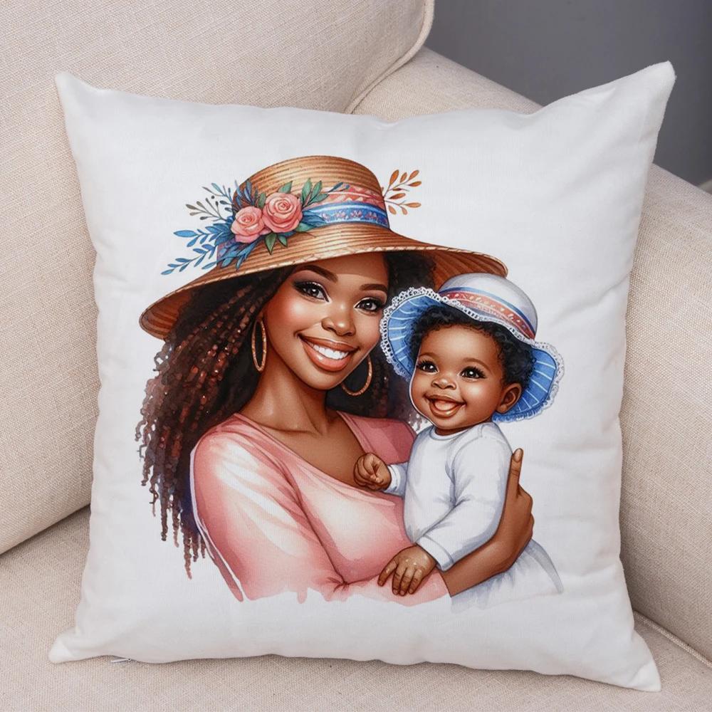 

Африка Мама и Малыш Наволочка Декор Мультяшная Красивые Черные Женщины Чехол на Подушку для Дивана Дома Короткая Плюшевая Наволочка 45x45см 12x12Inch