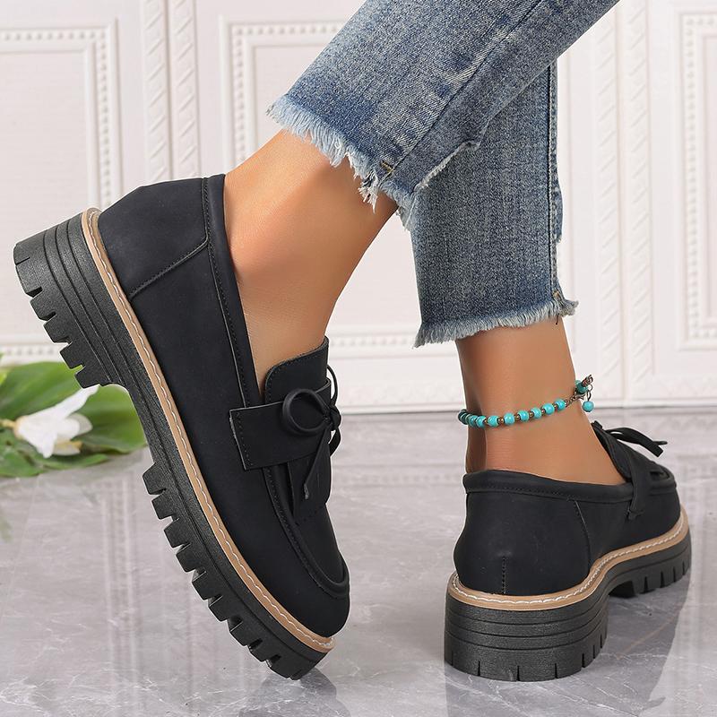 Fashion Plus Size Fashion Platform Loafers Woman Tassel Bow Decor Brown Pu Leather Shoes Women Spring Summer Thick Sole Slip On Loafers