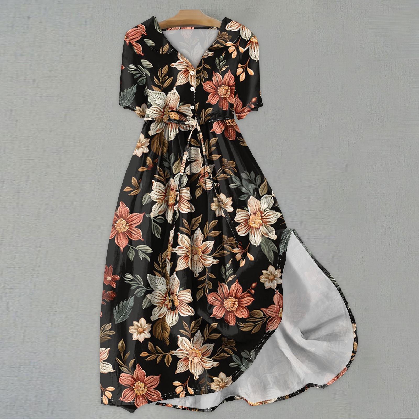 

Женская мода повседневное платье с воротником с лацканами и короткими рукавами с принтом и ремнями XXL