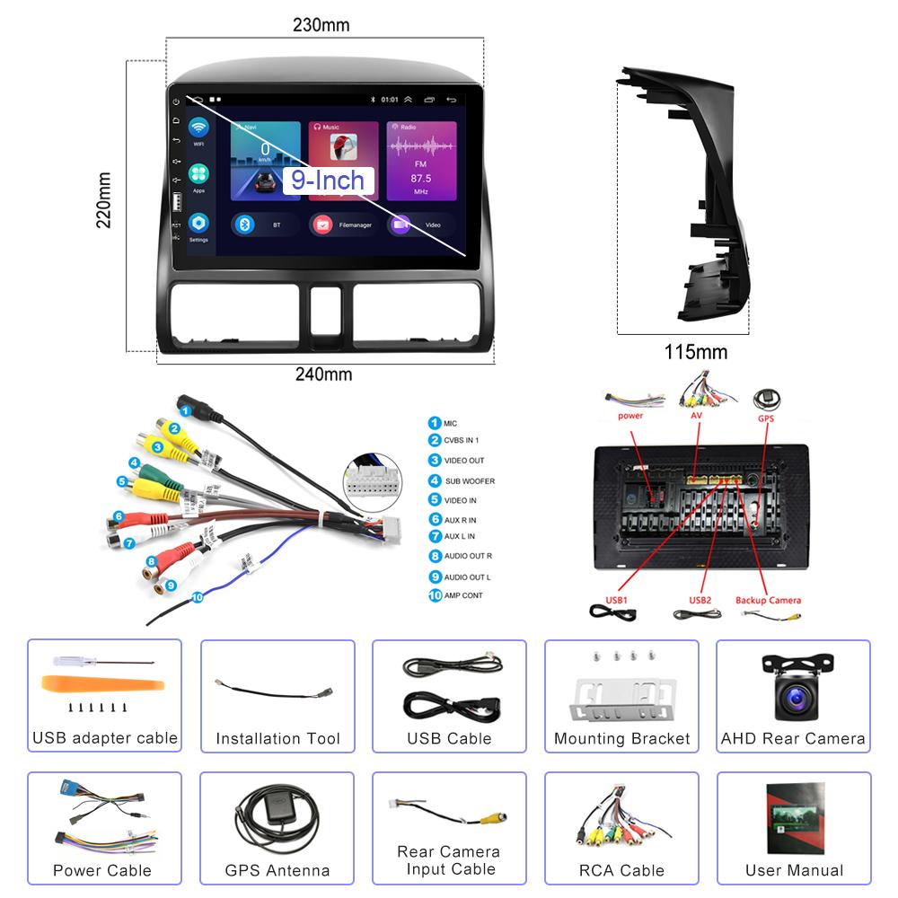 Hikity 1 + 16G Android 11,0 9 "Double Din Автомобильная стереосистема с автомагнитолой для Honda CRV 2002-2006 Carplay/Android Auto Bluetooth WIFI GPS FM Радио AHD вид сзади