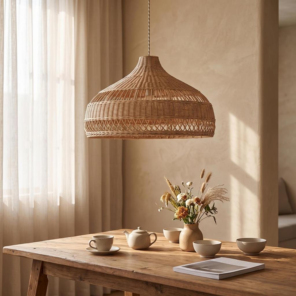Rattan Pendant Lamp Organic Light Warm for Dining Room, Cafe