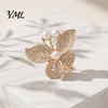 Rhinestone Brooch Pin Women Butterfly Pin, Shape Lapel with Fashion Jewelry Faux Pearls Rhinestones, Accessory for Dresses Coats Jackets Decorative
