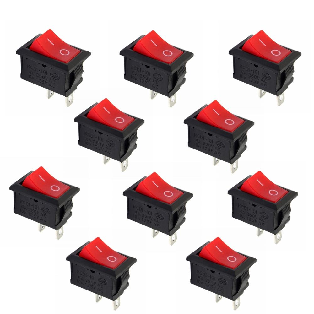 

10Pcs KCD1 Boat Rocker Switch 6A 250V 10A 125V 2 Pin Position Snap Red Black Toggle Switches