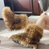 New Winter Fur Onepiece Raccoon Fur Female Snow Boots Fur Shoes Outdoor Mid Leg Boots