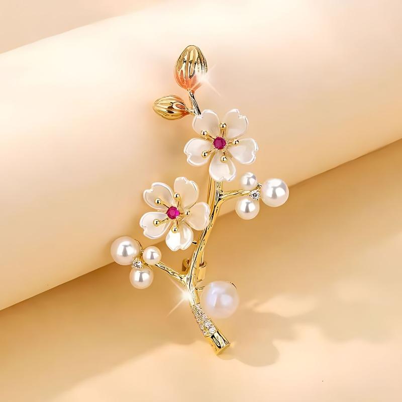 Broșă Elegantă și Luxoasă cu Flori de Prun, Broșă Exquisită și la Modă Tip Buchet pentru Femei de Înaltă Calitate, Broșă cu Senzualitate de Design Nișat