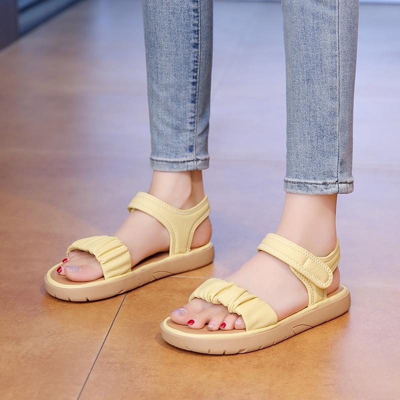 Mode CRLAYDK Mode Flache Sandalen für Damen Strand Pantoletten Sommer Lässig Riemen Klettverschluss Leicht Damenmode Slip-On Hausschuhe