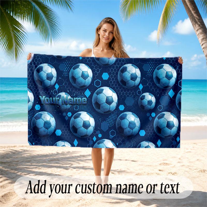 Soccer Theme Beach Towel Personalized Custom Name & Text Soft Quick Dry Beach Towel for Swimming Travel