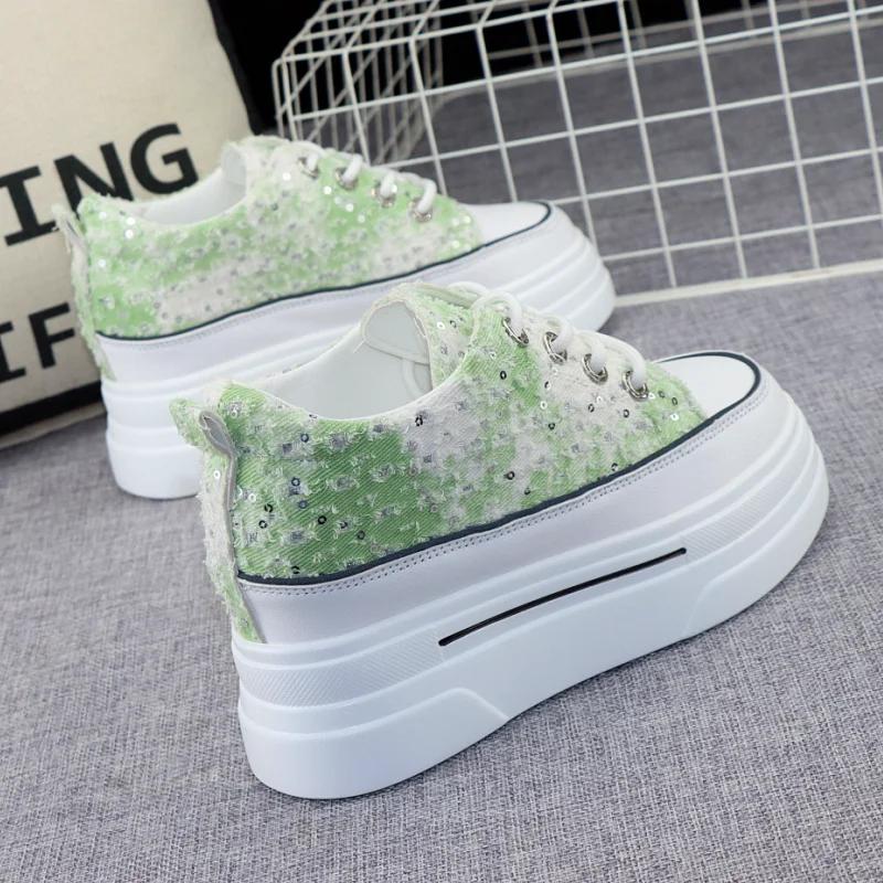 Fashion Woman Height Increasing Shoes 8CM Heels Spring Summer Wedges Breathable Women Sneakers Casual Platform Trainers White Shoes