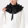 Elegant Gothic Victorian Layered Ruffle False Collar Choker with Ties for Women and Girls Detachable Pleated Shawl Cape