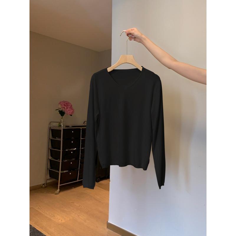 Fashion Collar Knitted Sweater Women's Soft Waxy Bottoming Shirt Autumn and Winter Simple Versatile Lazy Style Long-sleeved Inner Top