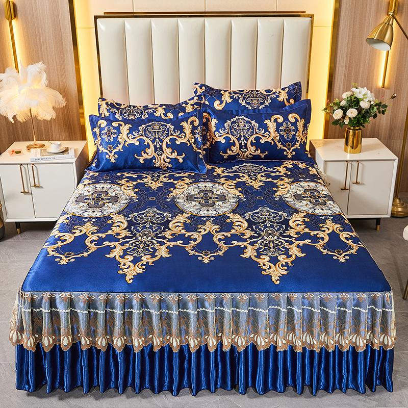 Summer Mat Viscose Fiber Mat Bed Skirt Three-Piece Set Household Double Summer Mat Machine Washable Fabric Cooling Mattress Soft Mat Bedspread