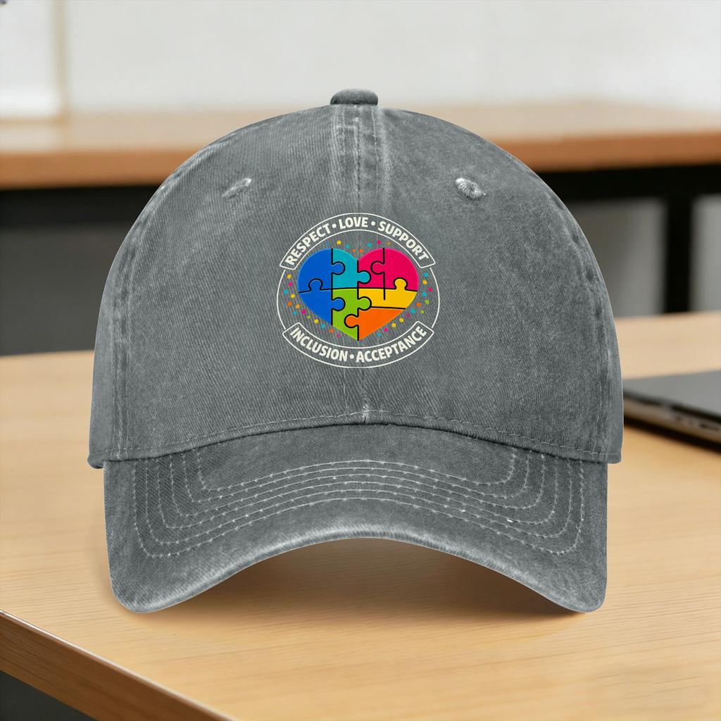 Autism Respect Love Inclusion Puzzle Sun Baseball Cap Vintage Unisex Adult Washed Trucker Hat Adjustable Design Kpop Baseball Caps