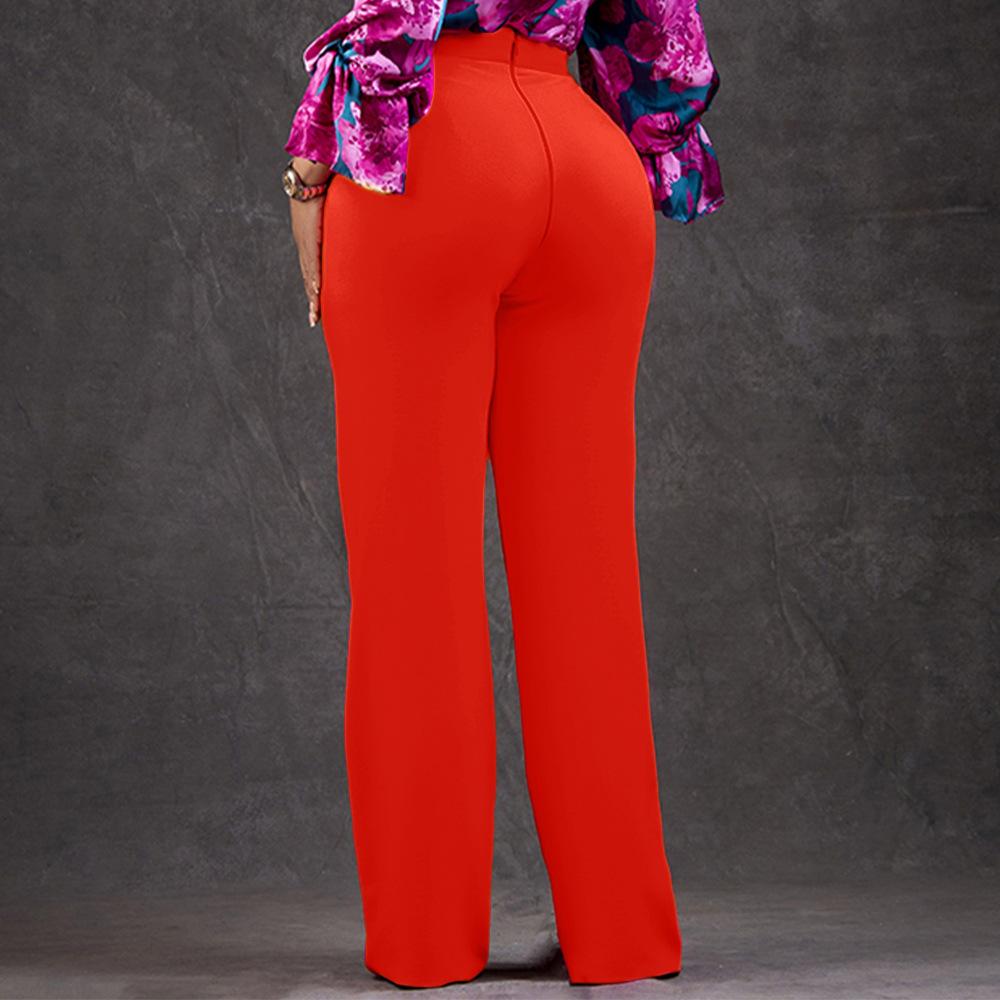 Women's Fashion Casual Solid Color Print High Waist Trousers Pants & Capris