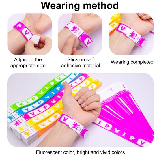 100 Pcs VIP Disposable Wristbands Waterproof Fluorescent Color Bracelets Self-Adhesive ID Wrist Bands for Events Festivals Bars Concerts
