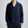 Kinesisk Stil Tang Suit Hanfu Herre Linned Langærmet Diagonal Knaplukning Top Retro Bomuld og Linned Jakke Zen Lægmandskåbe