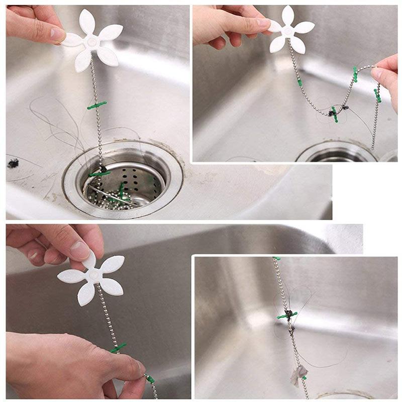 2Pcs Premium Drain Hair Catcher Flower Shower Hair Cleaning Chain Bathroom Drain Strainer Hair Catcher Chain Hook