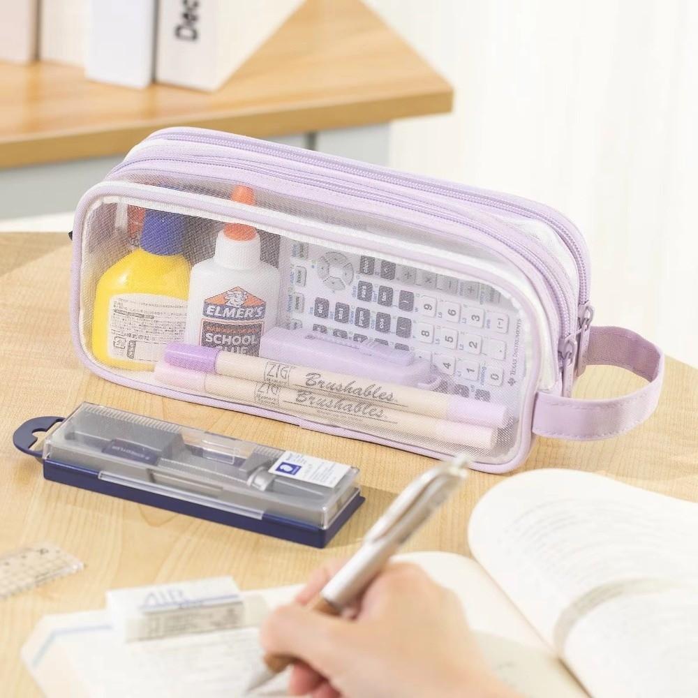 Clear Transparent Transparent Pencil Bag Double Layer Large Capacity Pen Case For School Students