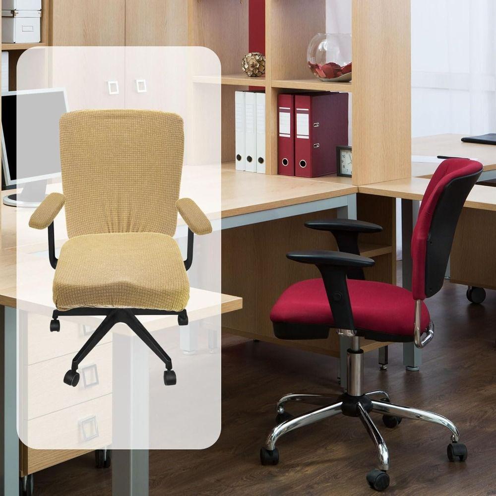 Stretchable Fabric Office Chair Covers Breathable Easy to Clean Chair Slipcover Anti-Wrinkle Backrest Armrest Cover