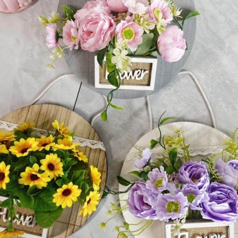 Creative Wood Wall Decoration Flower Basket Wall Mounted Decorative Wall Hanging Flower Pots Round Dried Flower Basket Garden