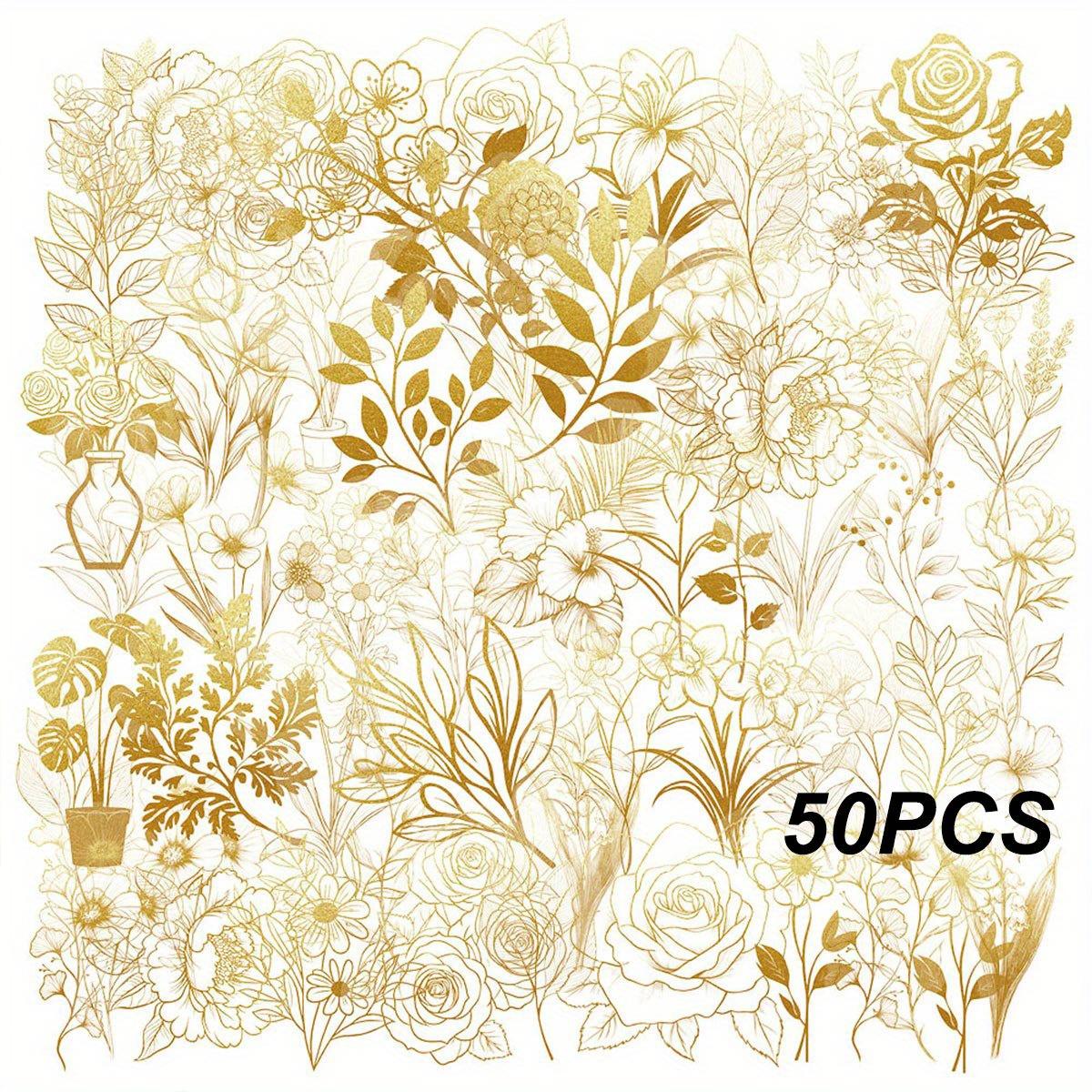 

50pcs Golden Flower Stickers DIY Notebook Phone Case Laptop Guitar Scrapbook Decorative Stickers Water cup ZSY