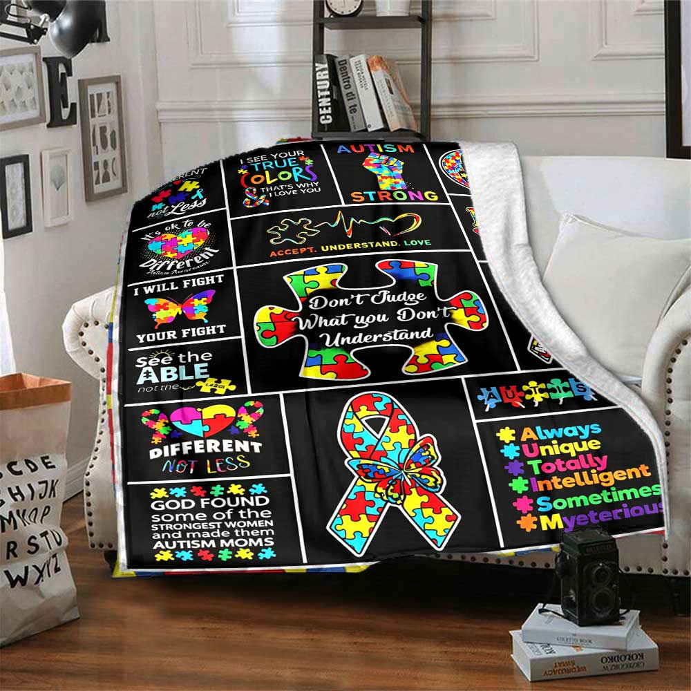 Autism Awareness Quotes Gift Blanket Ultra-Soft for Sofa Couch Office Bed Picnics Four Seasons Universal Digital Print Ideal Picnic Accessory Y47
