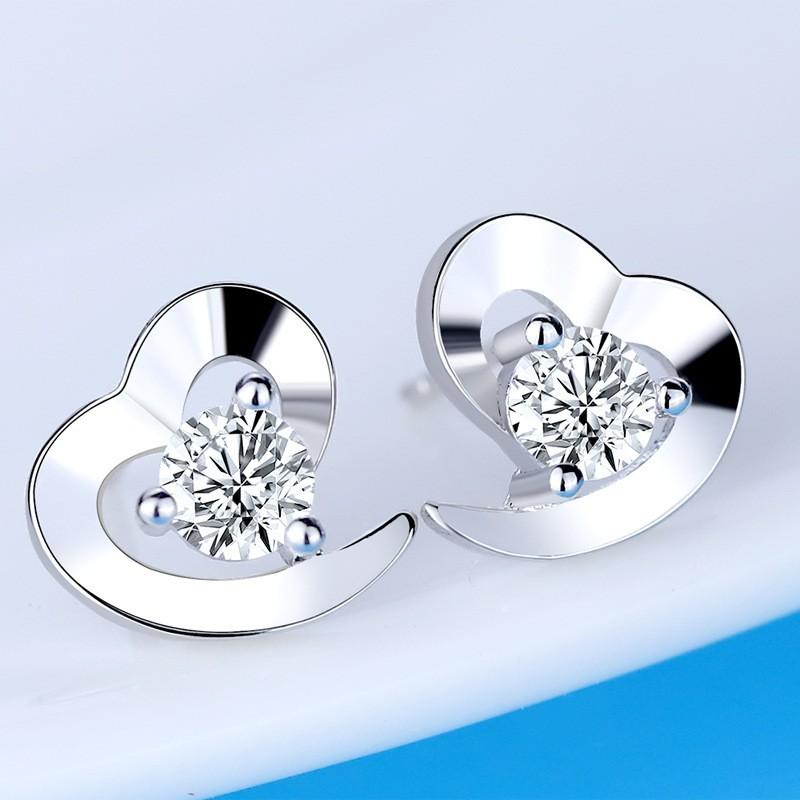 Sweet Love Heart Sparkle Peach Heart Student Earrings Girl Earrings Hundred with Girlfriends