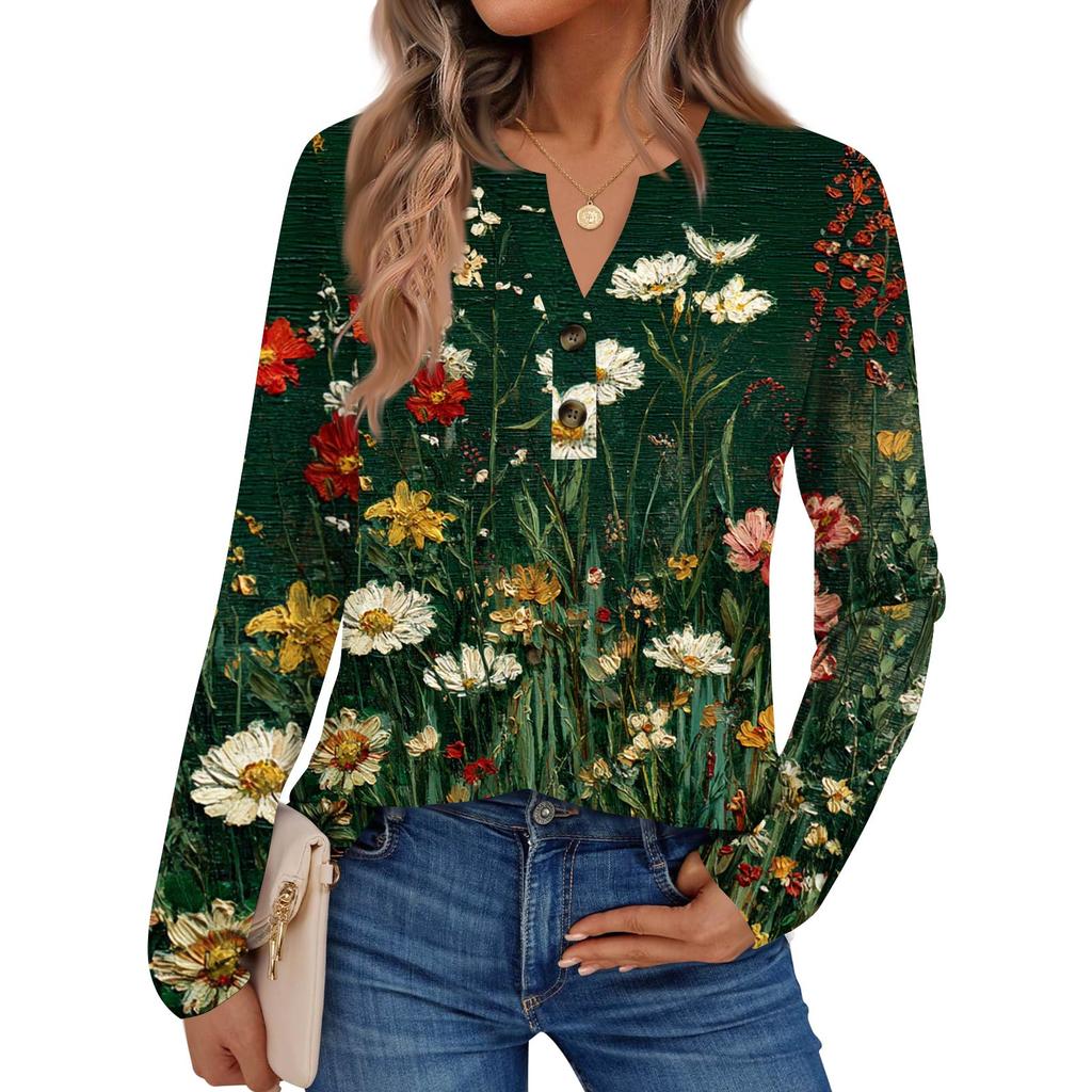 Women's Printed Long Sleeve Shirts Elegant Casual Tops Trendy Shirts Tops