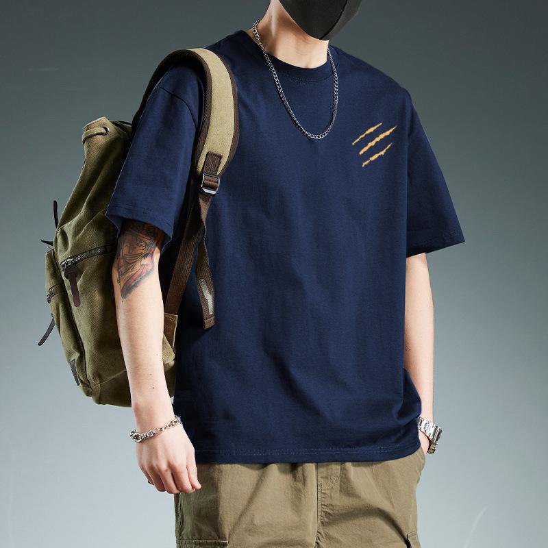 Summer Round Neck Simple Pattern Printed Top Fashionable Casual Pure Cotton Short Sleeved Men's T-shirts