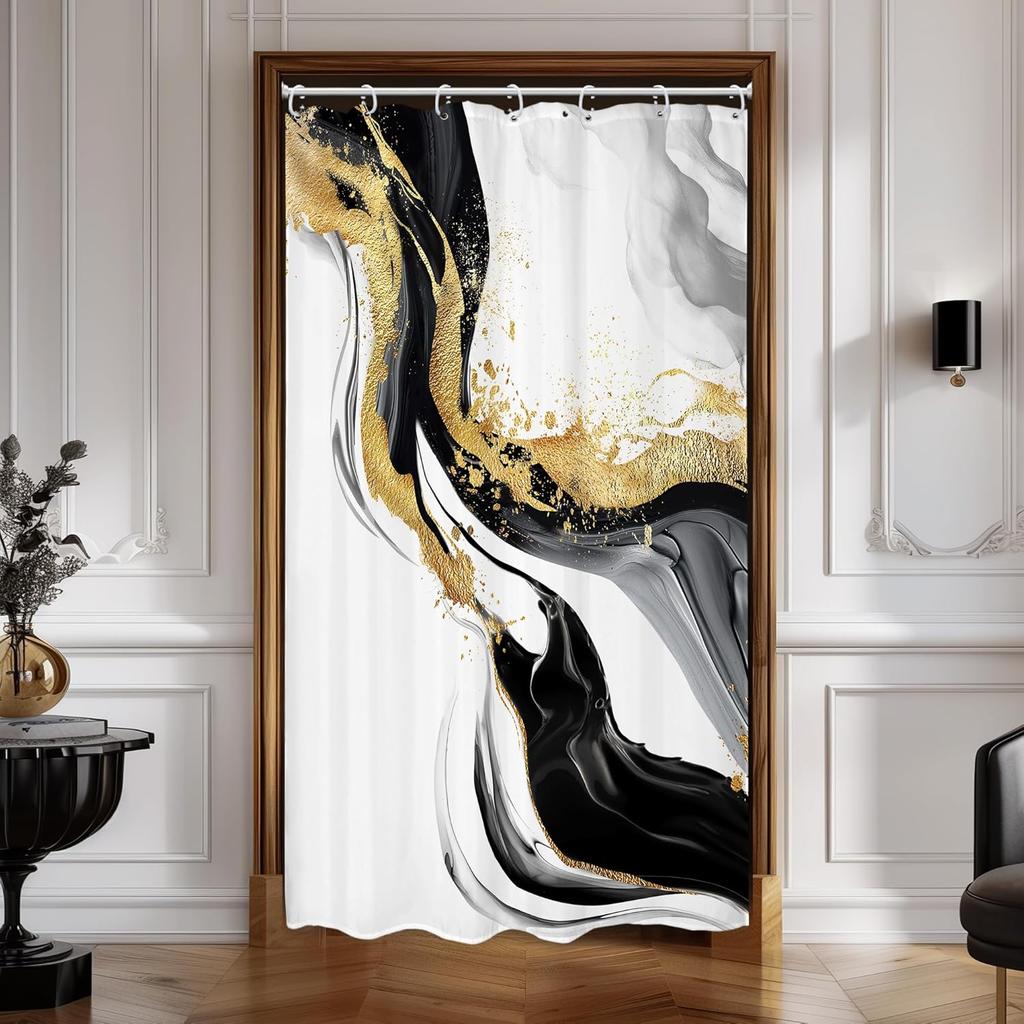 Green Gold Marble Flower Shower Curtain Rose Abstract Modern Floral Luxury Minimalist Ink Texture Men Hooks Fabric Waterproof